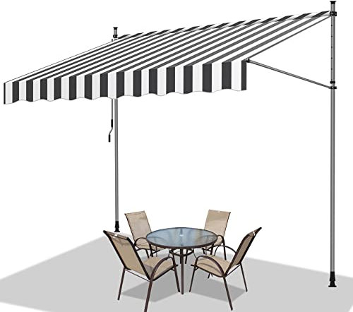 Fiqops Klemmmarkise Balkon, Höhenverstellbar Abdeckhauben Markisen UV-beständig Sonnenschutz Garten Wetterfest Balkonmarkise ohne Bohren, 300x120x 200-300cm Weiß Grau