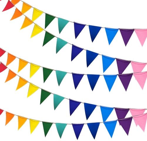 Wimpelkette Outdoor, 5 Stück Filz Wimpelkette, 13 x 17cm Wimpelkette Geburtstag, Regenbogen Girlande, Party Girlande für Geburtstagsfeier Schlafzimmer Fenster Klassenzimmer Dekoration