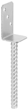 ADGO Base per pali a forma di L con asta, 50x50x100 mm, supporto per palo per muratura, per fissaggio in cemento, acciaio zincato, argento