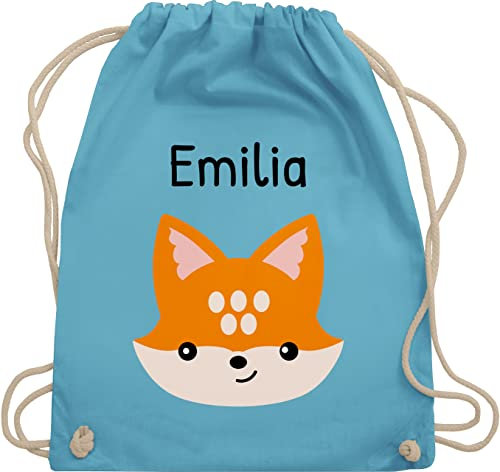 Turnbeutel Rucksack - Süßer schlauer Fuchs - Unisize - Hellblau - kinder stoffbeutel kindergarten schul sporttasche +mit+fuchs name baumwolle beutel eigenem fuchsmotiv
