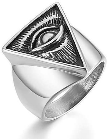 Vintage All Seeing Eye Pyramid Illuminati Biker Ring Männer Schwarz/Gold/Silber Farbe Edelstahl Punk Ringe Männliche Freimaurer Schmuck