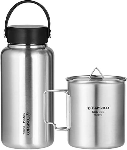 ERYUE 1050ml Stainless Steel Water Bottle Leak Proof Sports Bottle with 750ml Water Cup Coffee Mug for Outdoor Camping Hiking Backpacking Fishing