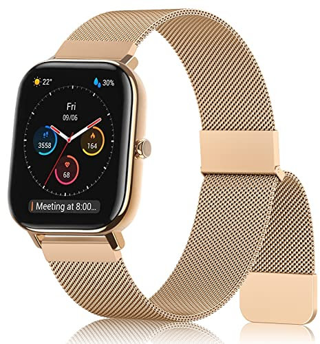 Oumida Armband Kompatibel mit Amazfit GTS/GTS 2 Mini/GTS 2 / GTS 3 / GTS 4 / GTS 4 Mini Armband, Edelstahl Metall Ersatzarmband für Amazfit Bip 3 Pro/Bip 3/Bip S/Bip U Pro/GTR 42mm, Roségold