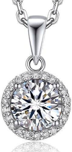 MomentWish Moissanite Kette Halo, 1 Karat Diamant Halskette Silber 925 Damen Mit Anhänger Schmuck Geschenk für Frauen