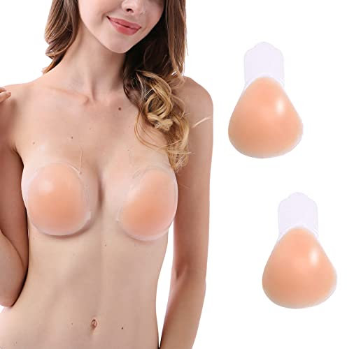 HOTSO Sticky Bra Silicone Push up Bras Stick on Adhesive Backless Strapless Invisible Bra Freedom Support Nipple Covers Reusable Comfortable Pull-up for Women
