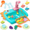Fregadero de Juguete de Cocina con Agua Corriente, Juego de Pesca, lavavajillas Juguete de Hogar y Cocina con Accesorios Utensilios, Grifo de Agua, Juegos de rol Regalo para Niñas y Niños