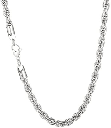 HIJONES Collana a Catena in Acciaio Inossidabile da Uomo Donna Catena a Corda Torsione Gioielli Solidi Hip Hop Rock Chain