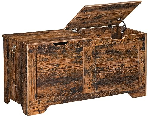 HOOBRO Truhen, Schuhbank mit 2 Deckeln, Aufbewahrungstruhe, Aufbewahrungsbox mit interner Trennwand, für Eingangsbereich, Wohnzimmer, Schlafzimmer, Vintagebraun EFG102CW01
