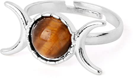 Vintage Natural Tiger Eye Ring - Adjustable Silver Moon Sun For Ladies Black Agate Finger Rings, Elegant Personality Trend Open Ring, Jewelry Gift Birthday Gift For Mom Women Wife Girls,Tiger Eye,Ad