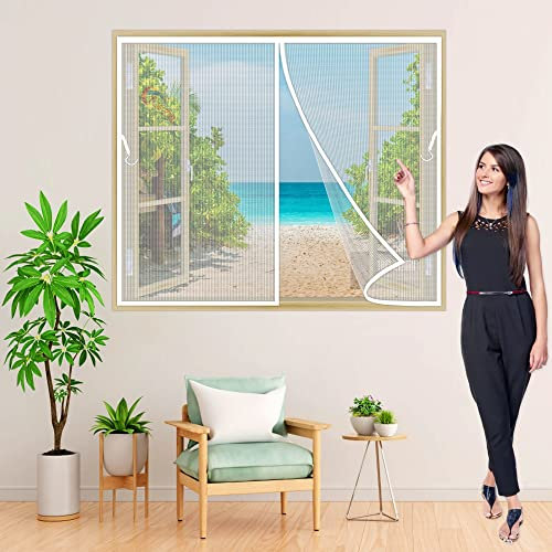 Magnet Fliegengitter Fenster 165x90 cm Magnet Insektenschutz Fenster, Klebemontage Fliegengitter Ohne Bohren, Fenster Fliegengitter Fliegengitter Fenster Magnet für BalkonFenster Weiß Z