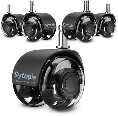 Sytopia Universal Bürostuhlrollen, 5er Set Bürostuhl Rollen 11x22MM, Perfekte Leise Gummirollen für Bürostühle, Rollen für Hartboden, Parkettböden (Schwarz, Nicht für 1KEA)