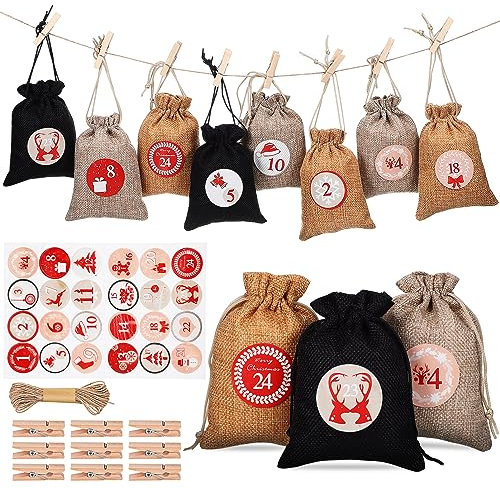 VALICLUD Stück Weihnachts-Geschenktüten Aus Sackleinen Weihnachtstüten für Mit Kordelzug Kleine Stoff Weihnachtsgeschenktüten Adventskalender zum Befüllen