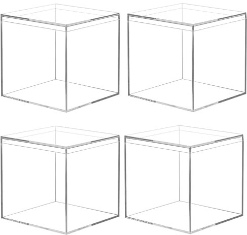 Acrylbox mit Deckel, 4 Stück 10 x 10 x 10 cm Transparente Quadratische Acrylbox, Geschenkbox Durchsichtig, Schaukasten Durchsichtige Aufbewahrungsbox für Figuren, Süßigkeiten, Schmuck, Kosmetik