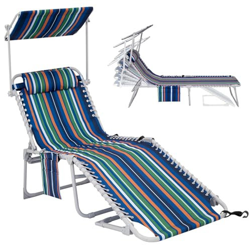 #WEJOY Klappbarer Loungesessel mit Baldachin, tragbar, verstellbar, 5 Positionen, Terrassen-Chaiseliege mit Kissen und Aufbewahrungstasche, für den Außenbereich, Rasen, Hinterhof, Strand, Camping