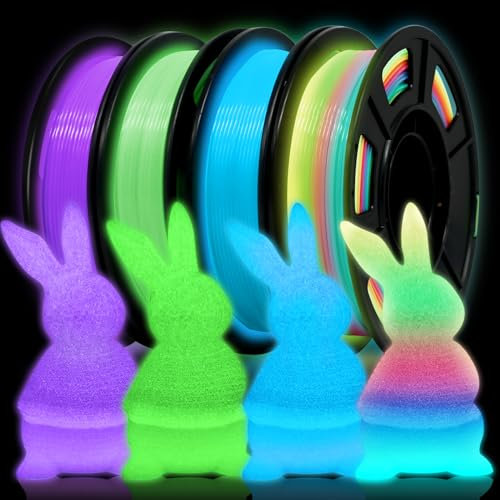YOUSU glow in the dark pla filament 1.75mm,leuchtet im dunkeln,3d drucker filament,glow pla 1kg bündel 250gx4 rollen, glow blau grün lila regenbogen