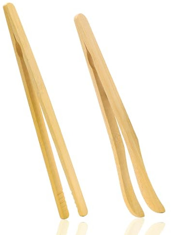 2Pcs Bamboo Toast Tongs, 7 Inches Wooden Tongs with Anti Slip Design - Versatile and Convenient Resistant Toaster Tong for Grilling Bread Cooking - Modern Kitchen Accessory for Home and Restaurant