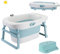 XUANYU Baignoire Pliable Bébé sur Pieds avec Siège de Bain Taille XL-85×55×43 cm Baignoire Bebe Antidérapants Portable Baignoire de Voyage Portable pour 0-36 Mois sans Thermomètre à Eau, Bleu