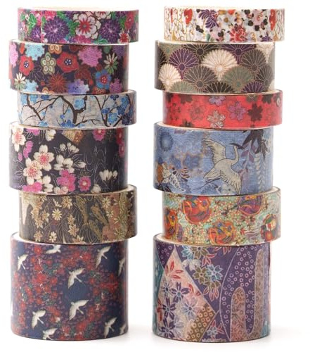 KAVI' S 12 Rollen Kyoto Charme Washi Tape Set Klebeband Papier Dekorativ Masking Tape Klebeband Bunt für Scrapbooking Handwerk Handwerk (Purple Sakura)