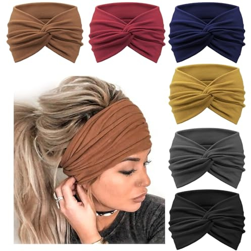 DRESHOW 6 Stück Breite Stirnbänder für Damen Extra Große Turban Stirnband Boho Head Wrap Elastische Haarbänder Haar Twisted Knot Haarschmuck