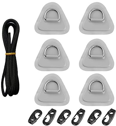 6 Stück D-Ringe Patches PVC Edelstahl Deck Rigging D-Ringe Pad für aufblasbares Boot Kajak Kanu Deck mit Hakengriff schwarze D-Ringe Patches