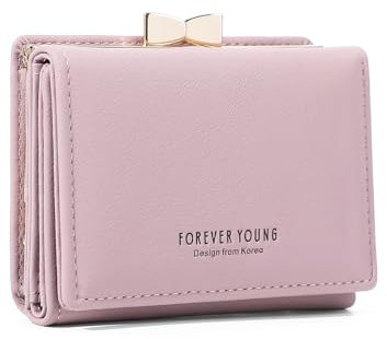 Skyearman Porte Monnaie Femme en Cuir PU Petit Format Portefeuilles pour Femme avec Grande Capacité Porte-Feuille Femmes Zippé Pochette à Monnaie (Rose)