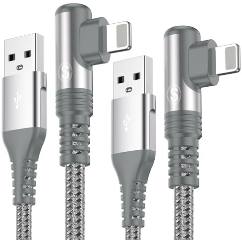 SWECENT Câble i Phone,Coudé 90 Degrés [1m/Lot de 2] cable Chargeur i Phone Nylon Tressé Câble Charge Rapide pour i Phone 14/13/12/11/Pro/X/XS/XR/8/8 Plus/7/7 Plus/6s/6s Plus/6/6 Plus-argent