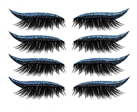 Autocollants pour Cils avec Cils, 4 Paires D'Autocollants pour Cils Réutilisables, les Faux Cils Sont Imperméables et Faciles à Porter, Faux Cils, Autocollants (Bleu 4 paires /