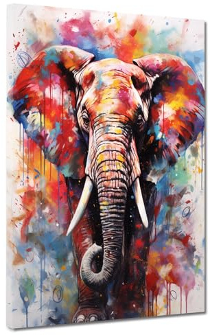 Kunstwelten24 Leinwandbild Wandbild Pop Art Elefant Abstract Colour Pop Art XL Kunstdruck Größe 30x40x2cm