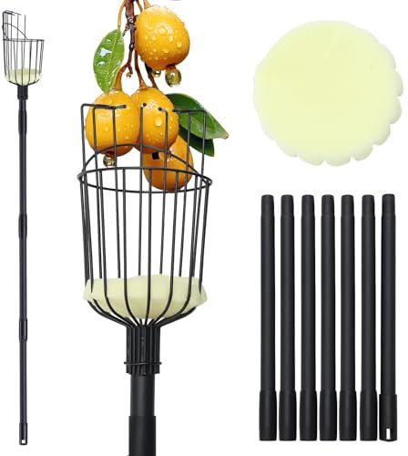 Recogedor de Frutas Ajustable de 115cm a 257cm, Recolector de Frutas, Palo para Recoger Manzanas, Duraznos,Peras