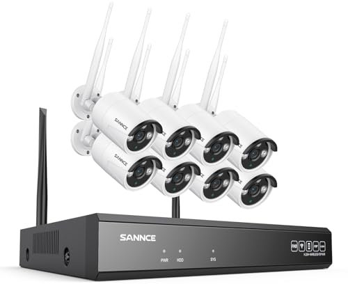 SANNCE 5MP Wireless CCTV Security Camera System, 10 Channel NVR, 8x 5MP Cameras, Two Way Audio, Works with Alexa, Human Detection, App Alert, Outdoor IP66 Waterproof, NO HDD