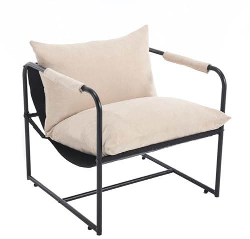 APICIZON Moderner Sessel, Cream Color Lesesessel, übergroßer Sessel Wohnzimmer, Sessel Schlafzimmer mit Metallgestell, Sessel für Arbeitszimmer, Lounge, Tragfähigkeit 226 kg