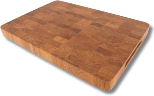 EFO Tagliere in legno, 50 x 35 x 4 cm, in legno di quercia, delicato sui coltelli e durevole, tagliere su due lati con pratici manici, tagliere in legno grande per cucina con angoli arrotondati