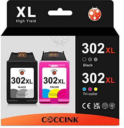 COCCINK 302XL(1 Schwarz 1 Farbe) für HP 302 XL Wiederaufbereitete Druckerpatronen Ersatz für Officejet 3831 3830 3835 4650 5230 5232 Envy 4527 4520 4524 4523 DeskJet 3630 2130 3636 3632 3637 Drucker