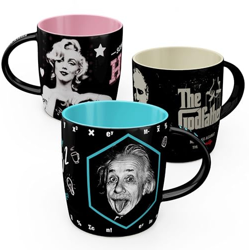 Nostalgic-Art Set di 3 tazze da caffè in stile retrò, 330 ml, Celebrities Set 2 – Idea regalo per gli appassionati di notorietà, prodotto con licenza originale (OLP), tazza in ceramica, design vintage