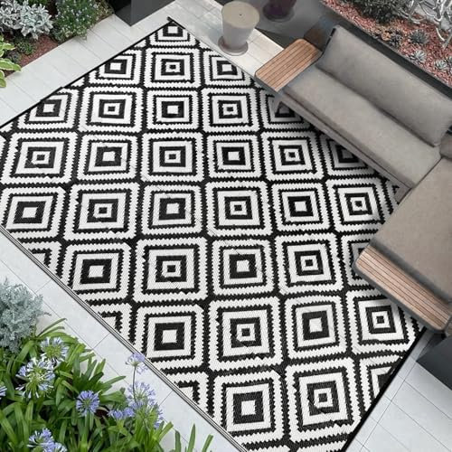 Famibay Outdoor Teppich Wetterfest 245x305CM Balkon Teppich Wasserfest Outdoorteppich Camping Leicht Faltbar Terrassenteppich Kunststoff Wendbar für Terrasse Garten Balkon Camping