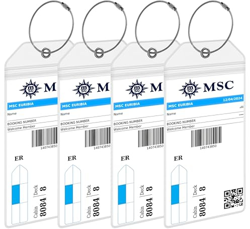 Porta Etichette Valigia da Crociera MSC - Set da 4 - Impermeabili e Resistenti con Anelli in Acciaio - Compatibili con tutte le Navi MSC - Accessorio Bagaglio Crociera di AnchorsUp