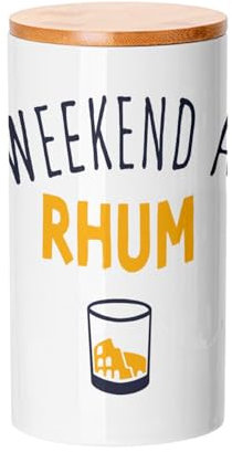 Fabulous Apéro Rome Ceramic Pot with Lid Bamboo - Weekend with Rum Evening - 885ml (30 oz) - Utensil Jar