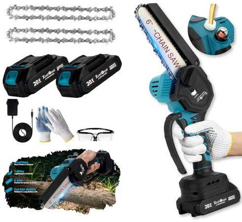 Roleader Mini Chainsaw Cordless 6 Inch,Brushless Motor with 2×2.0Ah Batteries (4000mAh), Electric Saw for Wood Cutting & Tree Trimming, Lightweight & Powerful - for Men, Dad, Husband