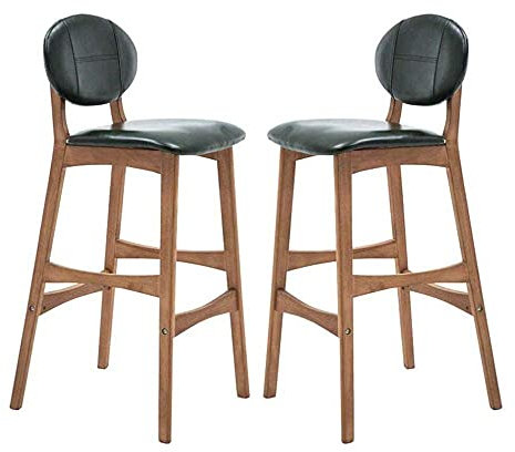 Barhocker aus Holz, Grün, 2er-Set, Sitzkissen, Fußstütze inklusive, 75 cm Sitzhöhe, ideal für Küche oder Essbereich