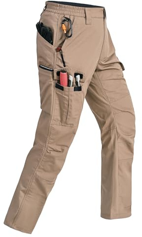 Rapoo Cargo Work Tactical Pants for Men Ripstop Elastic Waist Khaki 34Wx30L