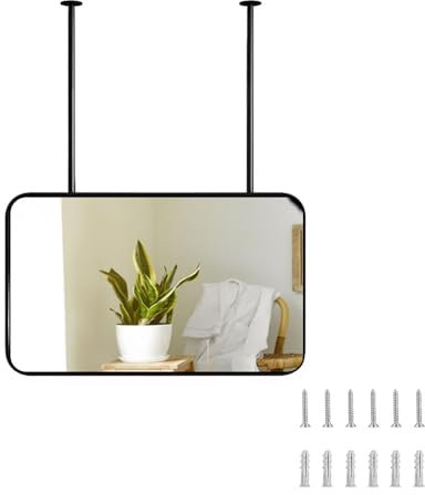 Hängespiegel Für Die Decke HD Bilder Decke Montiert Hängender Spiegel Metallrahmen Deckenmontage Hängespiegel Dekorative Badezimmerspiegeln Für Frisiertisch Schreibtisch Eingangshalle Eingang(Black,90