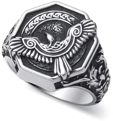 WESTMIAJW Viking Rings for Men Women Stainless Steel Norse Nordic Knot Raven Ring Jewellery Size T1/2