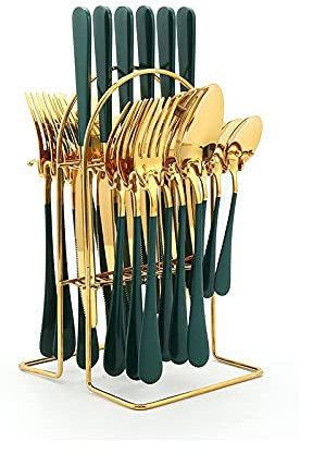 Cubiertos, Juego de cubiertos de lujo de 24 piezas de acero inoxidable con asas de colores - Caja de cubiertos apta for lavavajillas