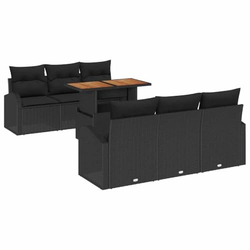 vidaXL 7-teiliges Garten-Sofaset mit Kissen in Schwarz aus Poly Rattan – die perfekte Sitzgelegenheit für Terrasse und Balkon. Modular, loungefähig und im modernen Design für den Sommer.