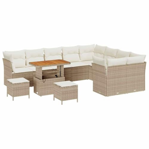 vidaXL Garten-Sofa-Set 12 pcs Beige und Creme 90 x 55 x 71 cm, Garten- und Terrassenmöbel, Moderne, UV-beständige Materialien, abnehmbare Kissen, Outdoor-Sitzgruppe, Poly-Rattan-Sofa