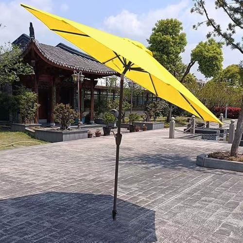 Terrassenschirm mit 8 Rippen, 270 cm, großer Klapptisch-Sonnenschirm mit Neigung und Kurbel, Strandschirm für Garten & Pool, Gelb