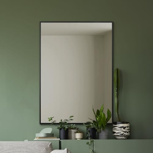 MirrorOutlet The Artus - Black Modern Aluminium Edged Wall Mirror 28 X 20 (70CM X 50CM) Silver Mirror Glass