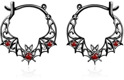 Boucles d'oreilles chauve-souris gothiques en argent sterling 925 Boucles d'oreilles créoles chauves-souris noires Accessoires gothiques Bijoux Cadeaux pour femmes