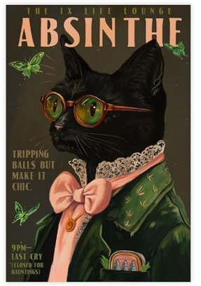 Absinth-Katzen-Poster, Leinwand-Poster, Schlafzimmer, Dekoration, Landschaft, Büro, Raumdekoration, Geschenk, 30 x 45 cm
