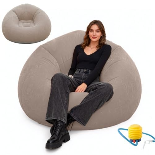Umllpet Aufblasbarer Sitzsack, Aufblasbares Stuhl Sofa Sitzsack, Tragbare Klappbare Camping Sofa, Weiches Plüsch für Erwachsene Kinder Zuhause Schlafzimmer Garten Outdoor (Kaffee)